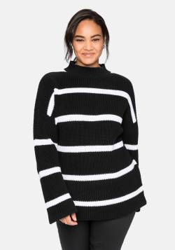 Große Größen: Pullover in Boxy-Form, mit Streifenmuster, schwarz-weiß, Gr.52/54 von sheego