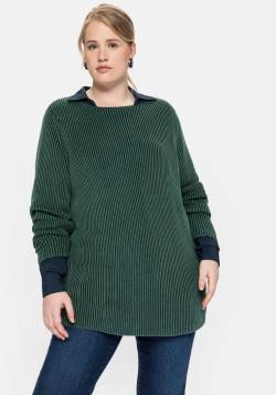 Große Größen: Pullover in zweifarbiger Rippstruktur, tiefgrün, Gr.44/46 von sheego