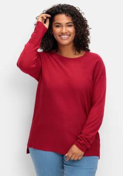 Große Größen: Pullover mit Rundhalsausschnitt und Ripp-Details, rot, Gr.48 von sheego