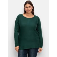 Große Größen: Pullover mit Rundhalsausschnitt und Ripp-Details, tannengrün, Gr.40-56 von sheego