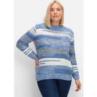 Große Größen: Pullover mit Stehkragen und Blockstreifen, blau meliert, Gr.40-56 von sheego