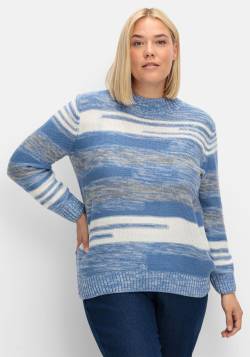 Große Größen: Pullover mit Stehkragen und Blockstreifen, blau meliert, Gr.46 von sheego