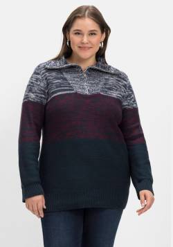 Große Größen: Pullover mit Troyerkragen, im Colourblocking, marine gemustert, Gr.40/42 von sheego