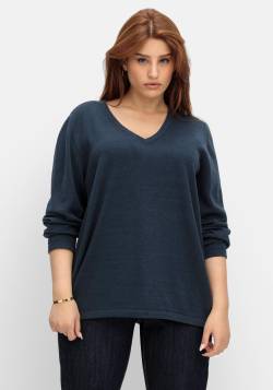 Große Größen: Pullover mit V-Ausschnitt, in Petite Passform, nachtblau, Gr.20/21 von sheego