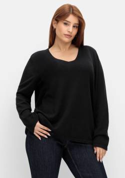 Große Größen: Pullover mit V-Ausschnitt, in Petite Passform, schwarz, Gr.22/23 von sheego