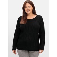 Große Größen: Pullover mit Zopfmuster und Rundhalsausschnitt, schwarz, Gr.40/42-56/58 von sheego