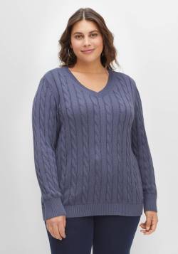 Große Größen: Pullover mit Zopfmuster und V-Ausschnitt, indigo, Gr.44/46 von sheego