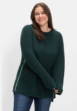 Große Größen: Pullover mit seitlichen Kontrastreifen, tiefgrün, Gr.44/46 von sheego