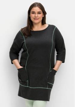 Große Größen: Relax-Shirtkleid mit Kontrastnähten und Saumbund, anthrazit meliert, Gr.44/46 von sheego