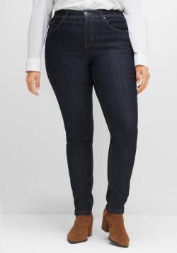 Große Größen: Schmale Jeans mit Kontrastnähten, blue black Denim, Gr.29 von sheego