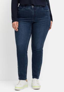 Große Größen: Schmale Jeans mit Zierösen, in Five-Pocket-Form, dark blue Denim, Gr.40 von sheego