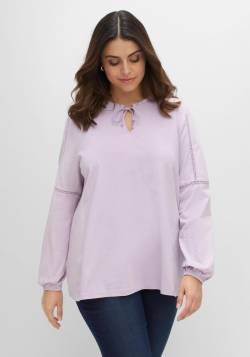 Große Größen: Shirt mit Smokdetails, Spitze und Lochmuster, lavendel, Gr.48/50 von sheego