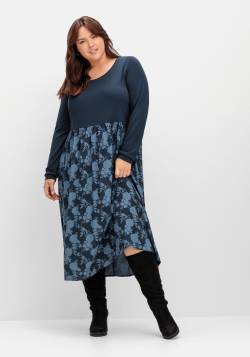 Große Größen: Shirtkleid in Midilänge, im Muster- und Materialmix, nachtblau gemustert, Gr.42 von sheego