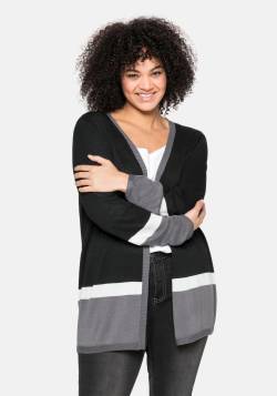 Große Größen: Strickjacke im Colourblocking-Stil, in offener Form, schwarz, Gr.44/46 von sheego