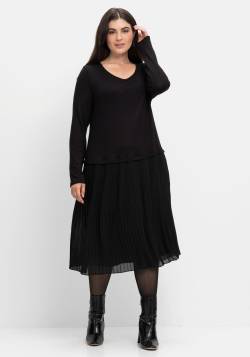 Große Größen: Strickkleid mit Plisseerock aus Chiffon, schwarz, Gr.52 von sheego