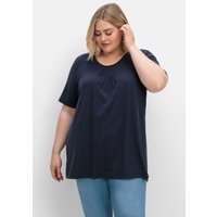 Große Größen: T-Shirt in A-Linie, mit Falten am Ausschnitt, nachtblau, Gr.40/42-56/58 von sheego