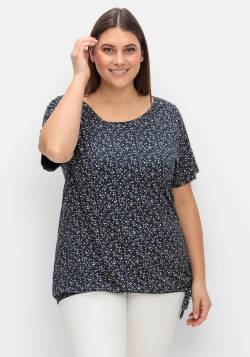 Große Größen: T-Shirt mit Gummizugbund und Knotendetail, nachtblau gemustert, Gr.40/42 von sheego