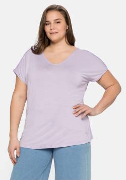 Große Größen: T-Shirt mit Spitze an Ärmeln und Schulternaht, lavendel, Gr.44/46 von sheego