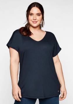 Große Größen: T-Shirt mit Spitze an Ärmeln und Schulternaht, nachtblau, Gr.48/50 von sheego