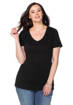 Große Größen: T-Shirt mit V-Ausschnitt, schwarz, Gr.40/42 von sheego