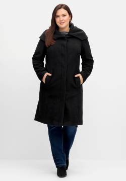 Große Größen: Taillierter Mantel mit großem Kragen und Wollanteil, schwarz, Gr.42 von sheego