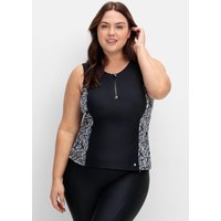 Große Größen: Tankini-Top mit Zipper und Kontrasteinsatz, schwarz gemustert, Gr.40B-58F von sheego