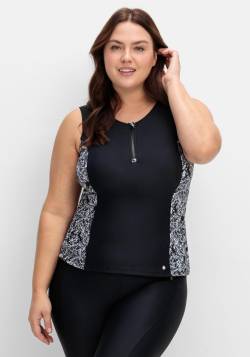 Große Größen: Tankini-Top mit Zipper und Kontrasteinsatz, schwarz gemustert, Gr.48C von sheego