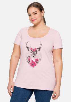 Große Größen: Trachtenshirt mit Hirsch-Druck und Kurzarm, rosa, Gr.40/42 von sheego