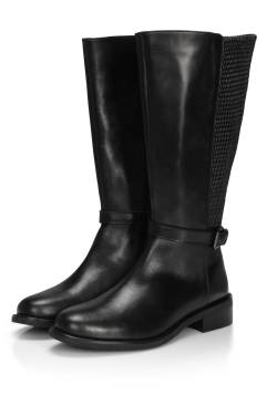 Große Größen: Weitschaftstiefel mit Zierschnalle, im Materialmix, schwarz, Gr.38 von sheego