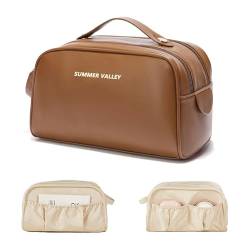 shemkdso Reise-Make-up-Tasche, große Kapazität, Kosmetiktasche für Damen, wasserdicht, tragbar, offen, flach, Kulturbeutel, 2166-Braun, 2166 von shemkdso