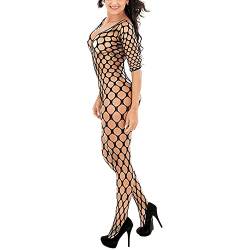 shengli Damen Unterwäschen Reizwäsche Netz Strumpfhose Bodystockings Hohle Blumen Frauen Bodysuit Nachtwäsche Dessous Sexy Netz Catsuit feine Spitze Overall Netz-Bodystocking mit offenem Schritt von shengli