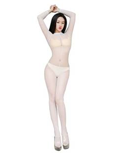 shengli Netz-Bodystocking Sexy Reizwäsche Transparente Babydoll Body Provocative Unterwäsche Nachtwäsche Netz Catsuit Frauen Bodysuit (One Size,Weiß) von shengli