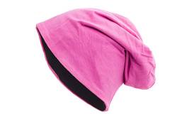 shenky Beanie 2-farbig | Wendemütze | Basic Look | für Damen & Männer | lang geschnitten | Unisex | Longbeanie | Long Slouch Beanie Reversible| dünne Mütze zum Wenden | Schwarz-Rosa von shenky