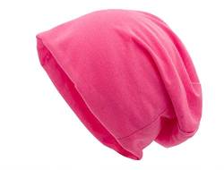 shenky Jersey Beanie | Frühlingsmütze | große Köpfe | dünne Sommermütze | haube Kopf | für Damen & Männer | lang geschnitten | Unisex | Long Slouch Beanie | Neonpink XXL von shenky