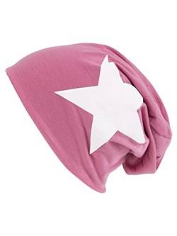 shenky leichte Mützen mit Sternchen Jersey Beanie Stern Lange Stars (Rosa mit weißem Stern) von shenky