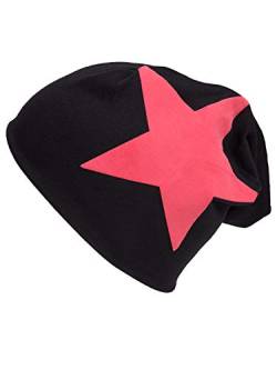 shenky leichte Mützen mit Sternchen Jersey Beanie Stern lange Stars (Schwarz mit rotem Stern) von shenky