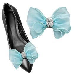 1 Paar Schuhclips aus Tüll mit Schleife, für Damen, hellblau, Schuhverzierung, abnehmbare Strass-Schuhschnalle für Hochzeit, Party, Baumwolle, Kein Edelstein von sheoklips