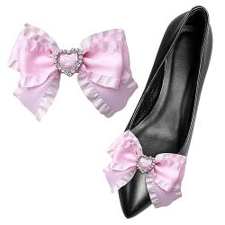 Schuh-Verzierung mit Schleife, elegante High Heels, abnehmbare herzförmige Strass-Schuhdekoration für flache Schuhe, 2 Stück, Baumwolle von sheoklips