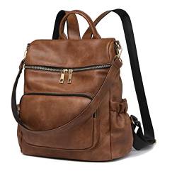 shepretty Damen Rucksack PU Große Kapazität Cityrucksack Reiserucksack Vintage Umhängetasche Schulrucksäcke，0992braun von shepretty