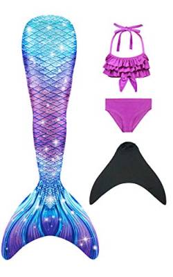 shepretty Meerjungfrau Schwanz mit Bikini-Set für Mädchen Schwimmen Kostüme Cosplay,lanM6-4,130 von shepretty