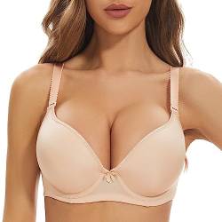 sheroine Damen T-Shirt BH mit Push Up Gepolstert Bralette BH Bügel Gepolstert Elegant BHS(Nude,75E) von sheroine