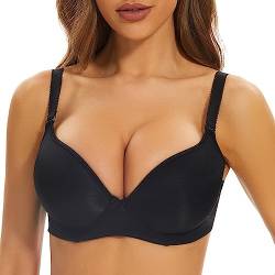 sheroine Damen T-Shirt BH mit Push Up Gepolstert Bralette BH Bügel Gepolstert Elegant BHS(Schwarz,75F) von sheroine