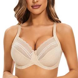 sheroine Lace Floral Damen BH mit Spitze Bügel Minimizer Unterwäsche ungepolstert für große Brüste (Nude,80F) von sheroine