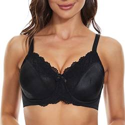 sheroine Lace Floral Damen BH mit Spitze Bügel Minimizer Unterwäsche ungepolstert für große Brüste (Schwarz,80C) von sheroine