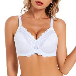 sheroine Lace Floral Damen BH mit Spitze Bügel Minimizer Unterwäsche ungepolstert für große Brüste (Weiß,75D) von sheroine