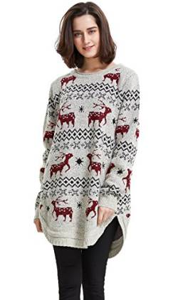 Rentier Schneeflocken Weihnachten Pullover für Frauen Pullover(Beige,M) von shineflow