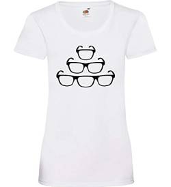 EIN bis DREI Augen Brillen Frauen Lady-Fit T-Shirt Weiß XL von shirt84