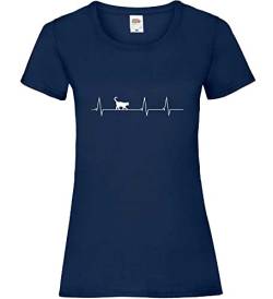 Katzen Herzschlag Frauen Lady-Fit T-Shirt Navy M von shirt84
