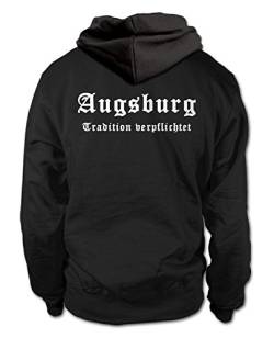 shirtloge Augsburg - Tradition verpflichtet - Fan Kapuzenpullover - Schwarz (Weiß) - Größe M von shirtloge