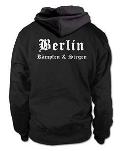 shirtloge Berlin - Kämpfen & Siegen - Fan Kapuzenpullover - Schwarz (Weiß) - Größe XL von shirtloge